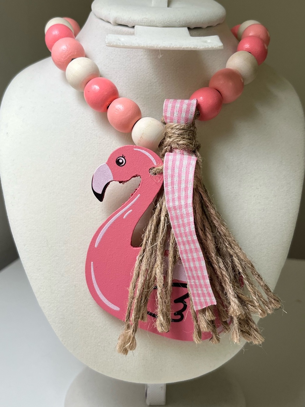 Handmade Pink Flamingo Wooden Bead Statement Necklace